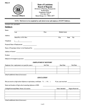 PSC 9 Instructor Affidavit Regents Regents Louisiana  Form