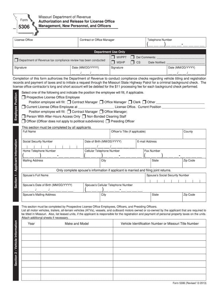 Form 5306 Authorization and Release for License Office Management, New Personnel, and Officers Dor Mo