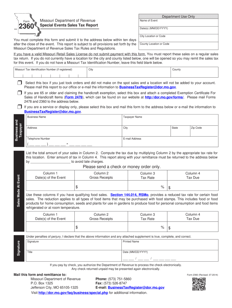 Missouri Special Event Sales Tax  Form