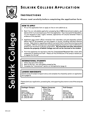 Selkirk College Application Form