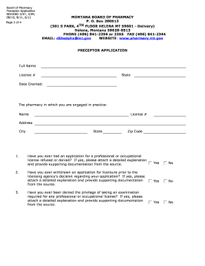 MONTANA BOARD of PHARMACY P O Box 200513 301 S PARK Bsd Dli Mt  Form