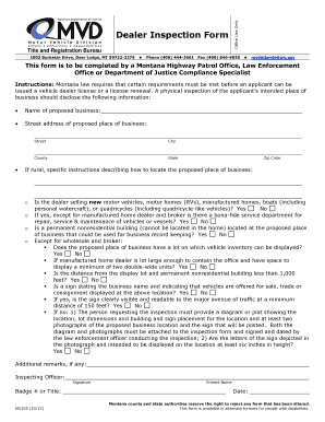  Dealer Inspection Form MV105 Montana Department of Justice Doj Mt 2012