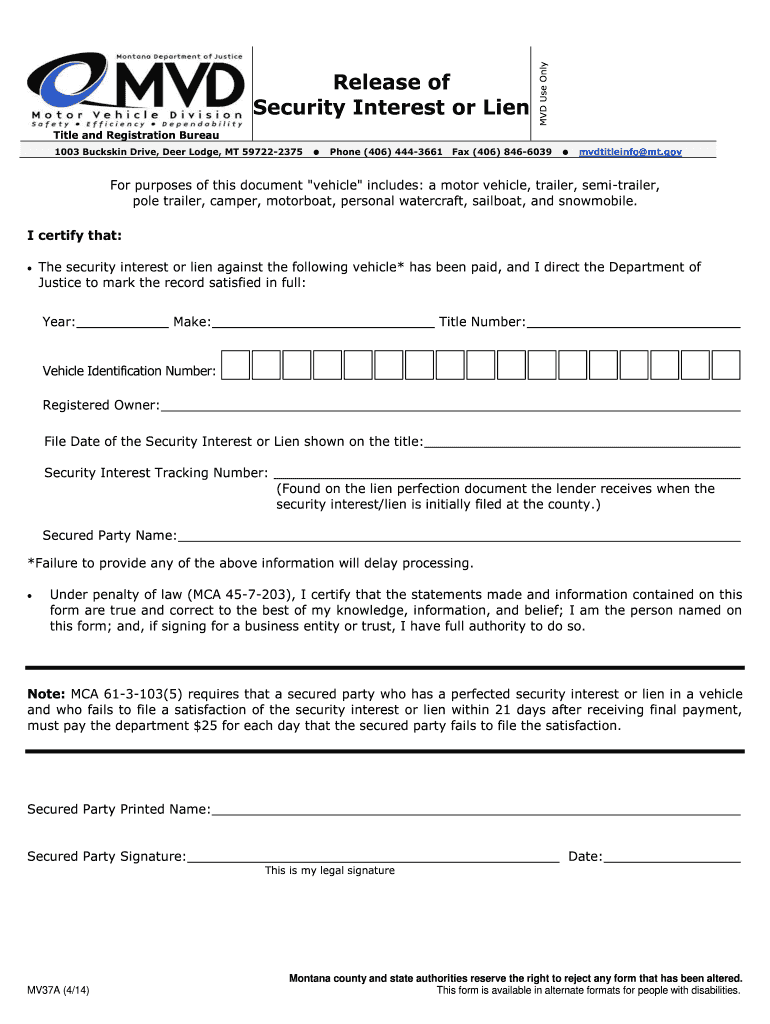  Montana Mv37a Form 2014-2024