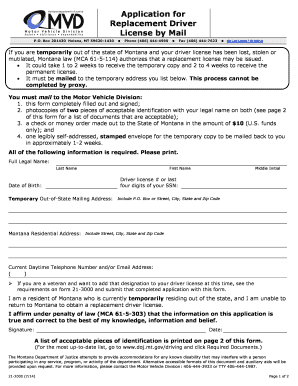  Application for Replacement Driver License by Mail Form 21 Doj Mt 2014