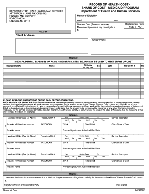 RECORD of HEALTH COST SHARE of COST Nebraska Health Dhhs Ne  Form