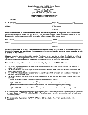 Integrated Practice Agreement Nebraska Health and Human Dhhs Ne  Form