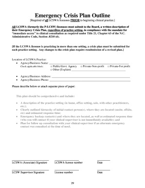 Emergency Crisis Plan for Lcswa Example  Form