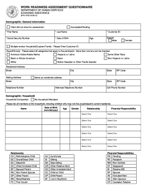 Work Readiness Assessment Questionnaire for Youth  Form