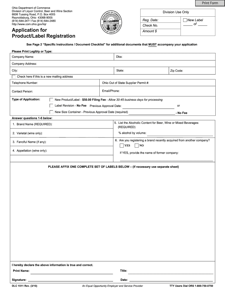  Ohio Liquor Control Label Applications 2010