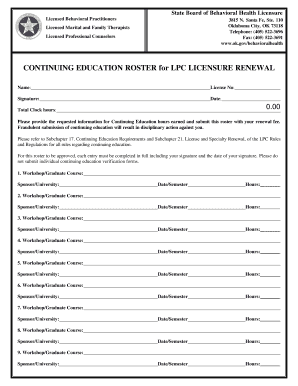 Oklahoma Lpc Ceu Roster  Form