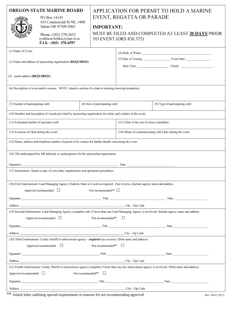 Application for OSMB Marine Event Permit  Oregon Gov  Oregon  Form