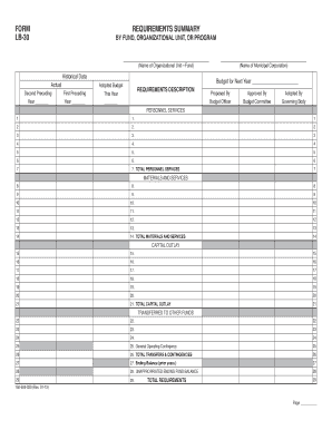 Form LB 30, Expenditure Summary PDF Oregon Gov Oregon