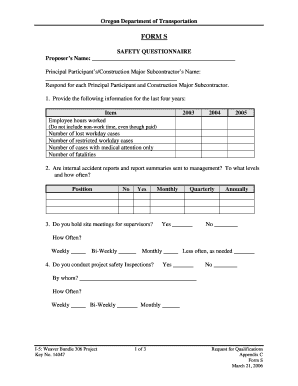 RFQ Appendix C Form S Safety Questionnaire Oregon Gov Oregon
