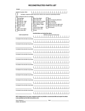 Louisiana Reconstructed Parts List  Form