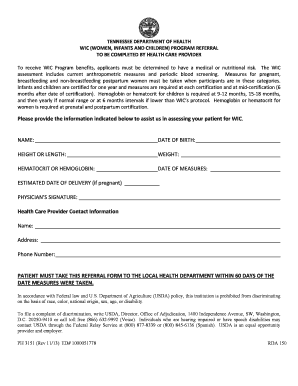 TN WIC Referral Form the Tennessee Department of Health Health State Tn