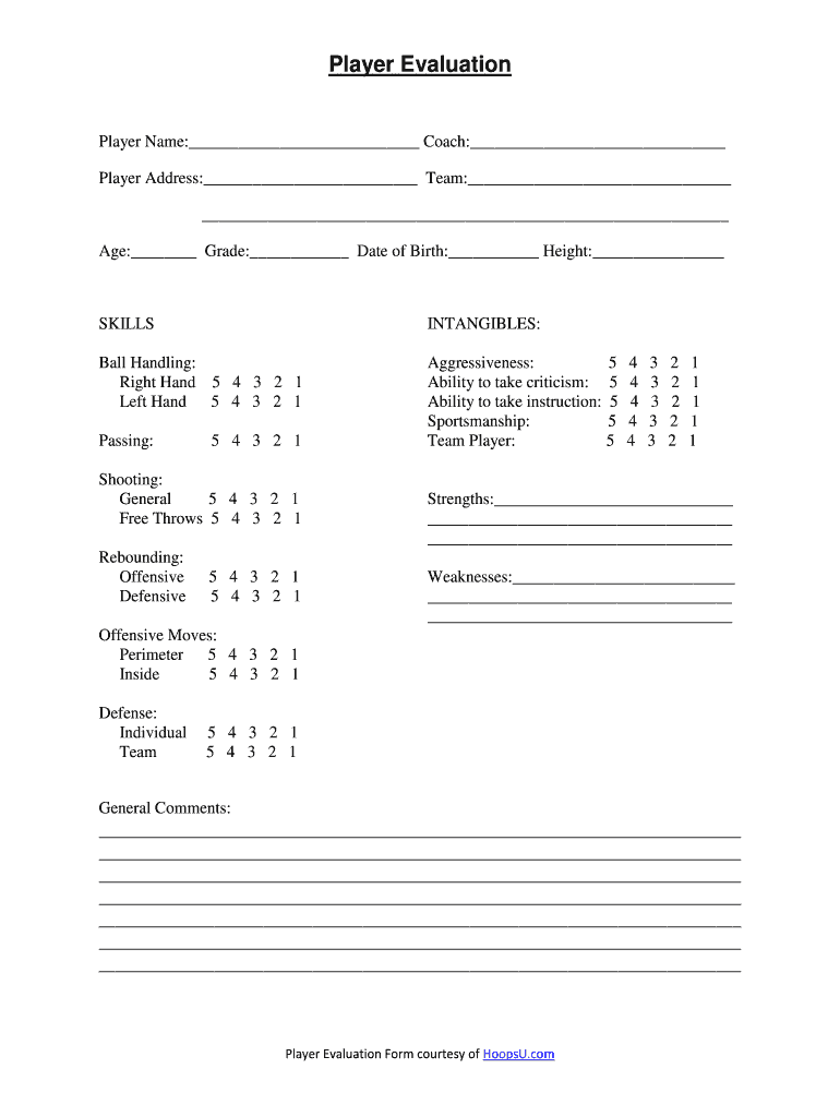 Basketball Player Evaluation Form