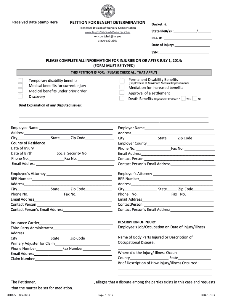  Petition for Benefit Determination Online  Form 2014