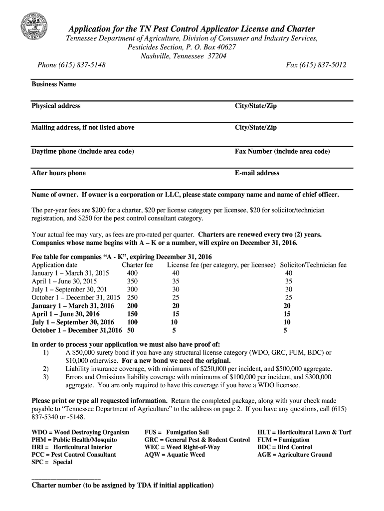 Application for the TN Pest Control Applicator License and    TN Gov  Tn  Form