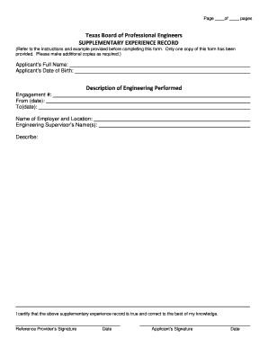 Supplementary Experience Record Example  Form