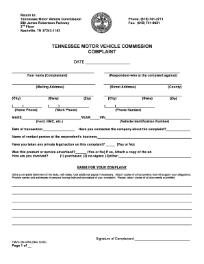 Tn Motor Vehicle Commission  Form