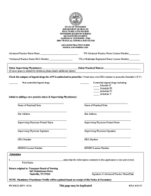 Authorization for Prescribing Advanced Practice Nurse Health Tn  Form