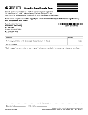 Security Guard Supply Order Form Washington Department of Dol Wa