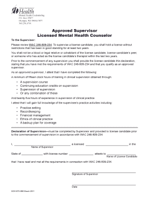 670 090 MH Approved Supervisor Form This Form is Used to Verify a Supervisor&#039;s Experience and Qualifications as a Mental He