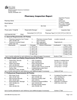 Washington State Pharmacy Self Inspection  Form