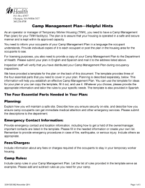 Camp Management Plan Template  Form