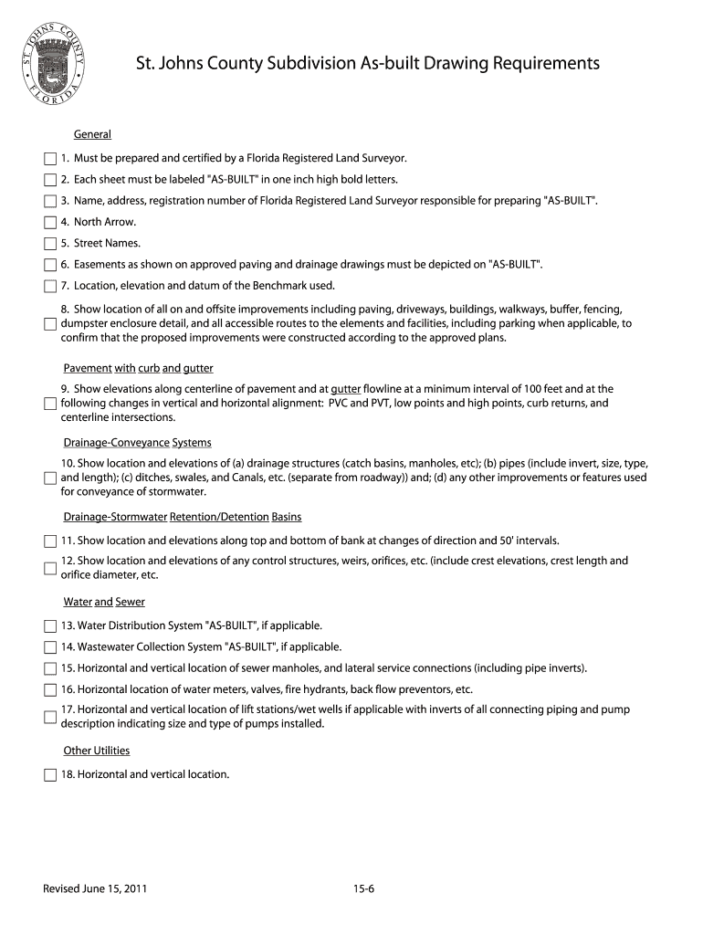  SJC Subdivision as Built Drawing Requirements  St Johns County    Co St Johns Fl 2011-2024