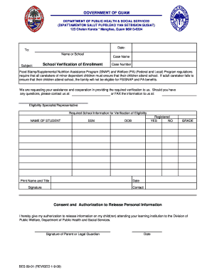 School Verification Form Department of Public Health and Social Dphss Guam