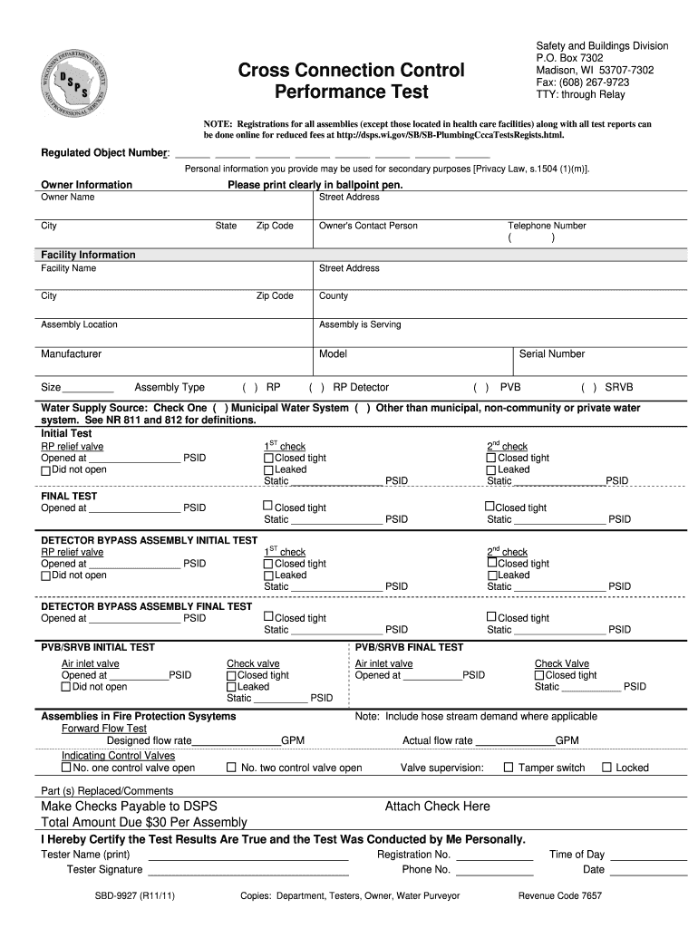 Wisconsin Cross Connection Control Performance Test Registration