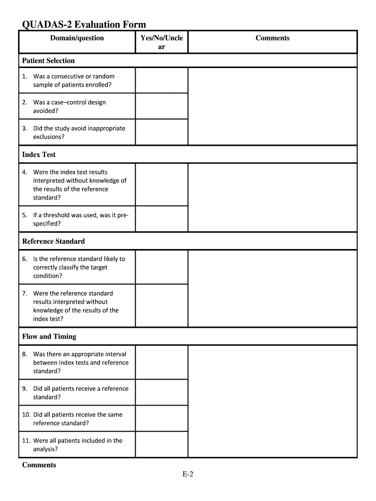 QUADAS 2 Evaluation Form  National Center for Biotechnology    Ncbi Nlm Nih