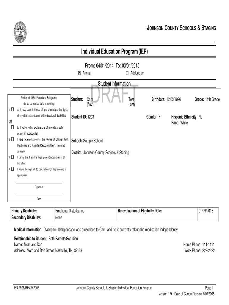 Individual Education Program IEP  TN Gov  Tn  Form