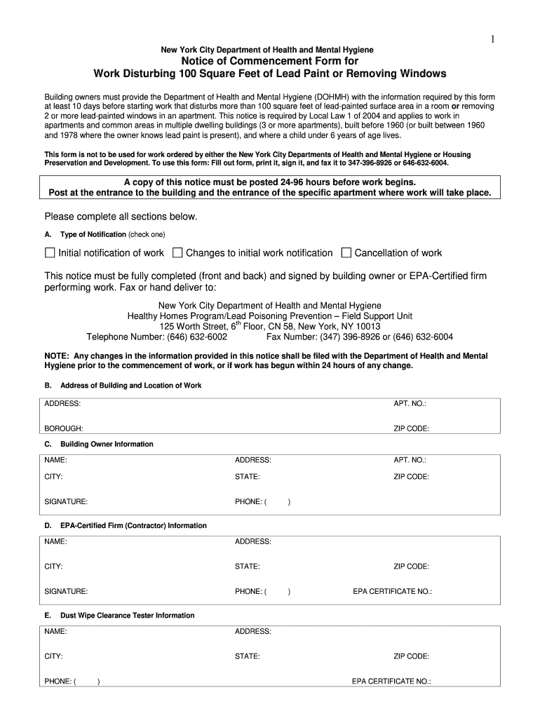  Nyc Lead Paint Form 2014-2024