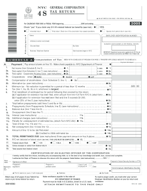 NYC GENERAL CORPORATION FINANCE 4S TAX RETURN NEW YORK the  Form