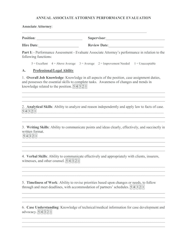 Associate Attorney Self Evaluation Form