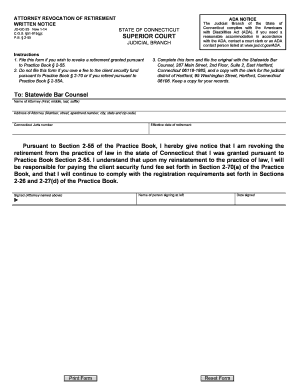  Attorney Revocation of Retirement Written Notice Connecticut Jud Ct 2014