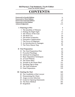 Trial Binder Table of Contents  Form