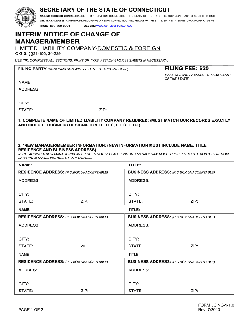  Interm Notice of Change of Manager Ct Form 2010-2024