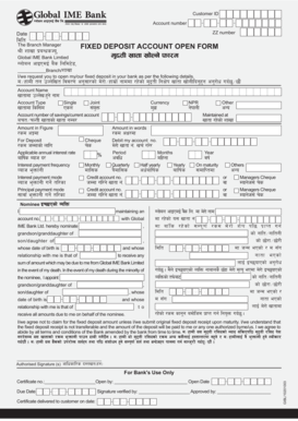 Fixed Deposit Account Opening Form for Repeat Customers