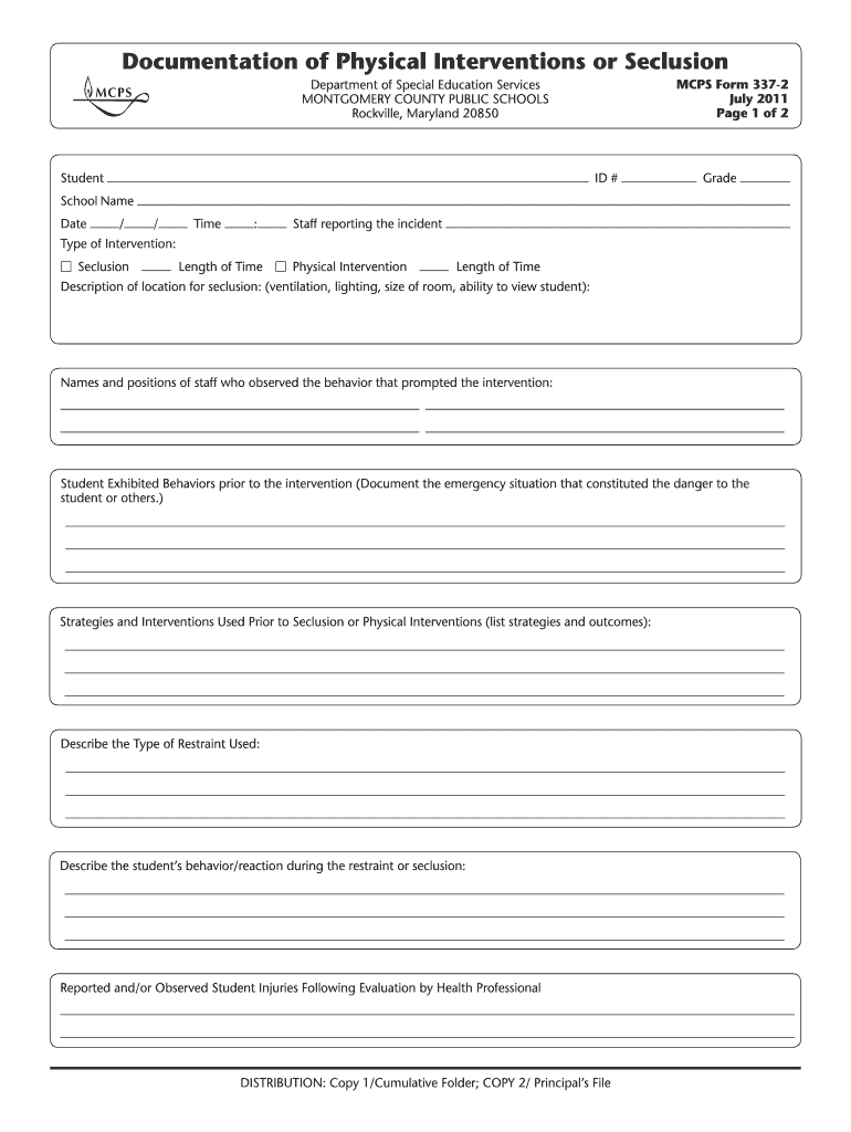  Physical Intervention Form Fill in Online 2011-2024