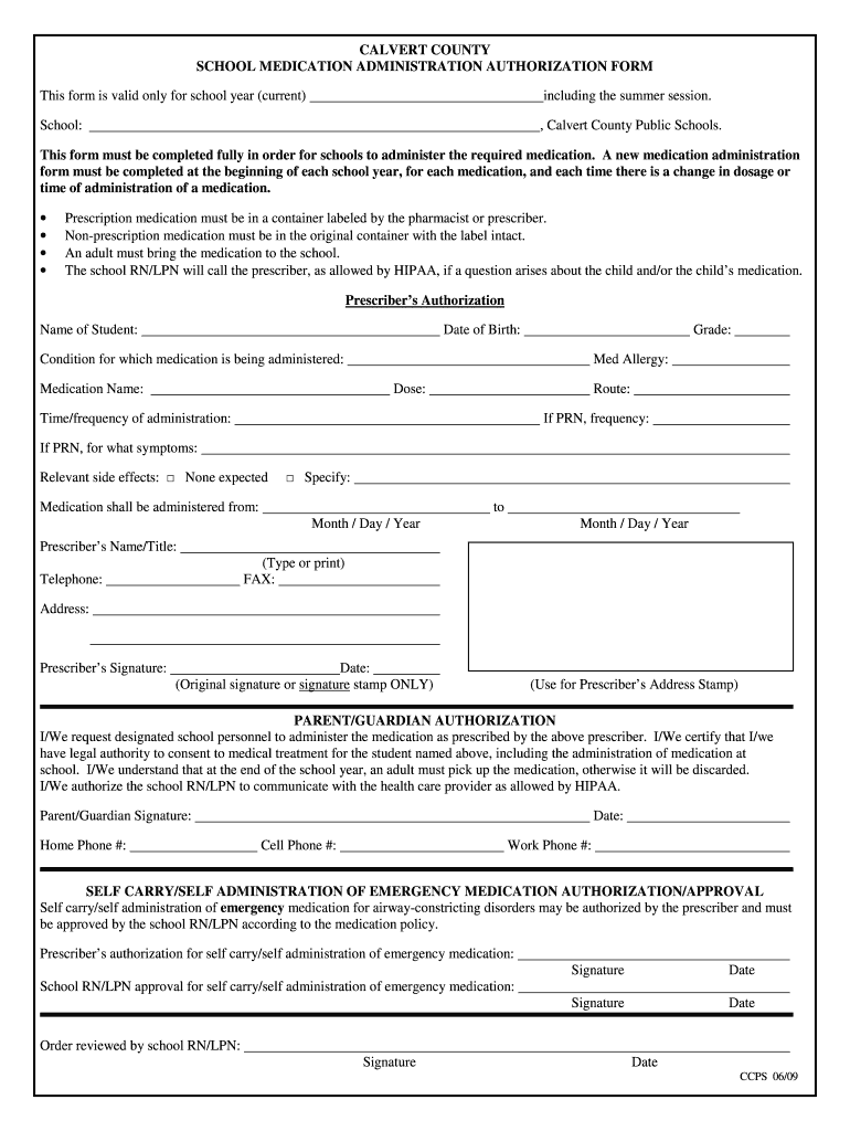  Medicine Administration Form School 2009-2024