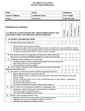 Updated Teacher Evaluation Form DOC to Publish Procedures for the Implementation of the State and County Graduation Requirements