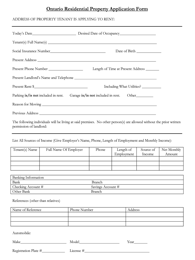 Ontario Residential Property Application Form