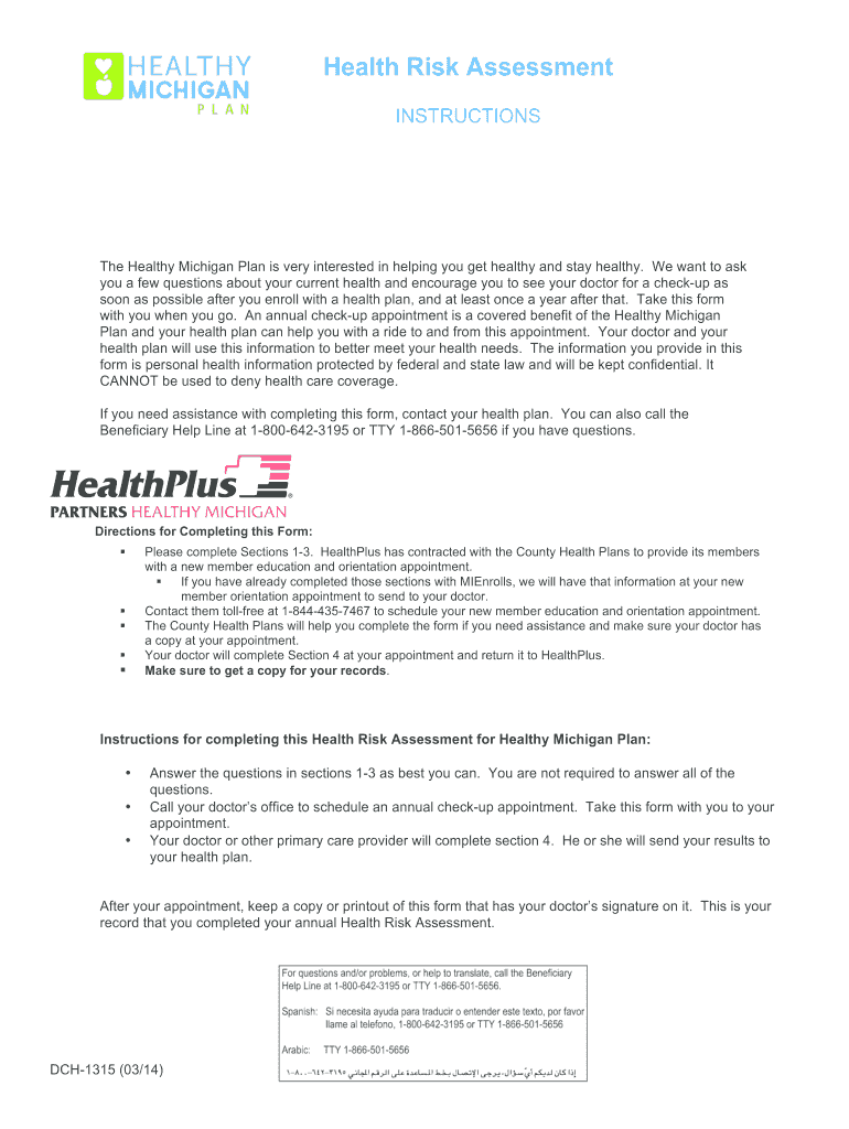 DCH 1315 Healthy Michigan Assessment FINAL PLAN COPY 4 28 14docx  Form