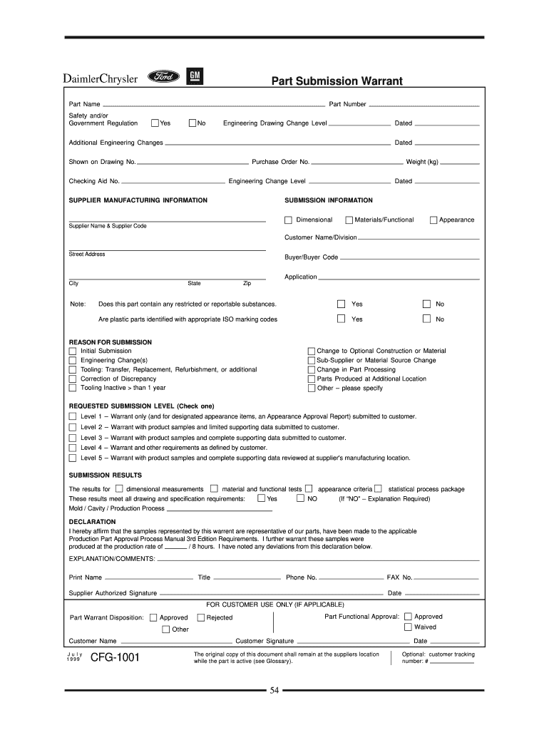  Part Submission Warrant Form 1999