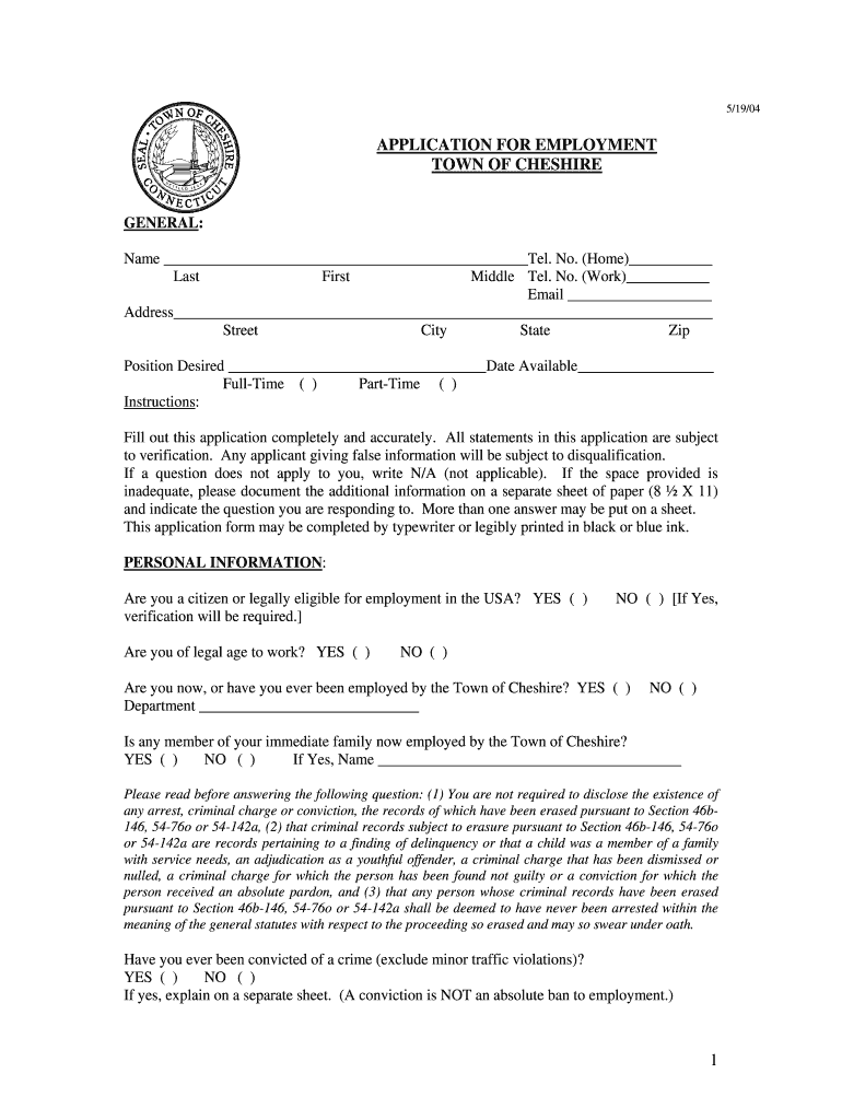 Get and Sign Town of Cheshire Fillable Application Form 2004-2022