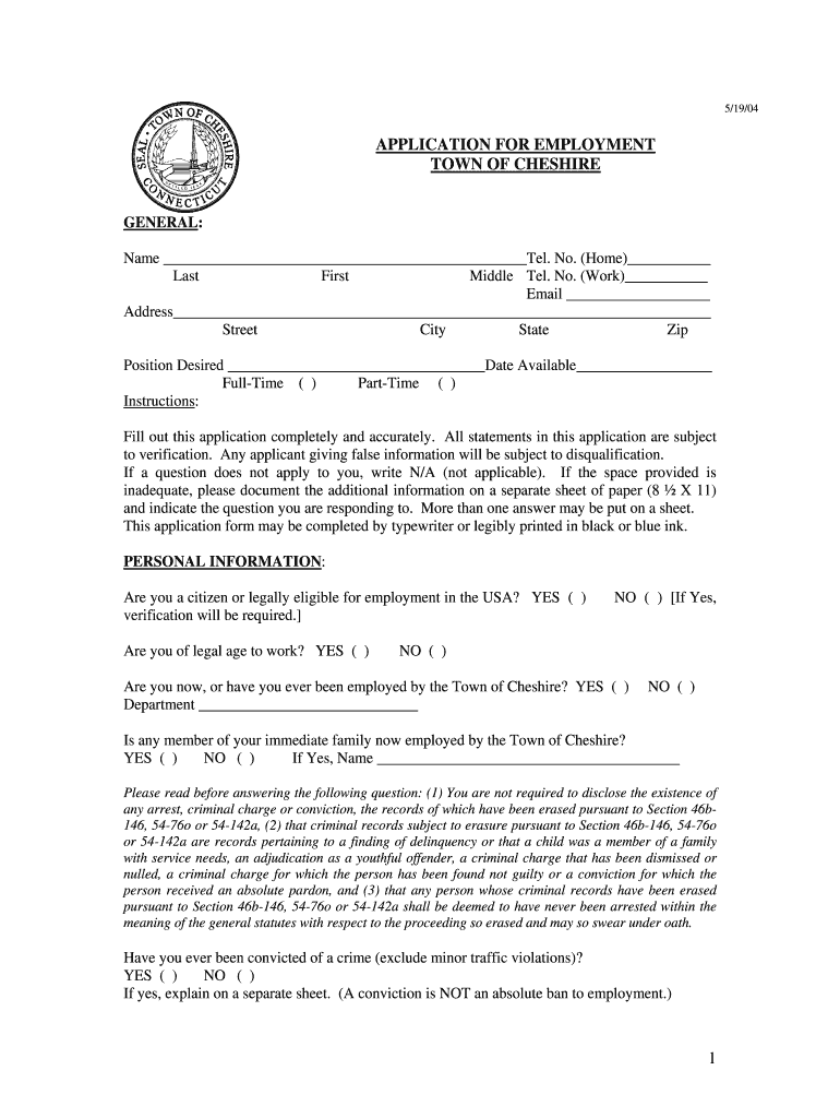  Town of Cheshire Fillable Application Form 2004-2024