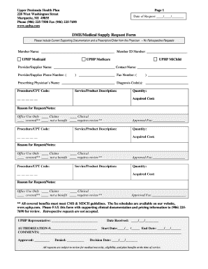 DMEMedical Supply Request Form Upper Peninsula Health Plan